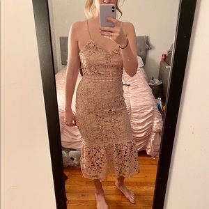 Blush pink midi embroidered dress